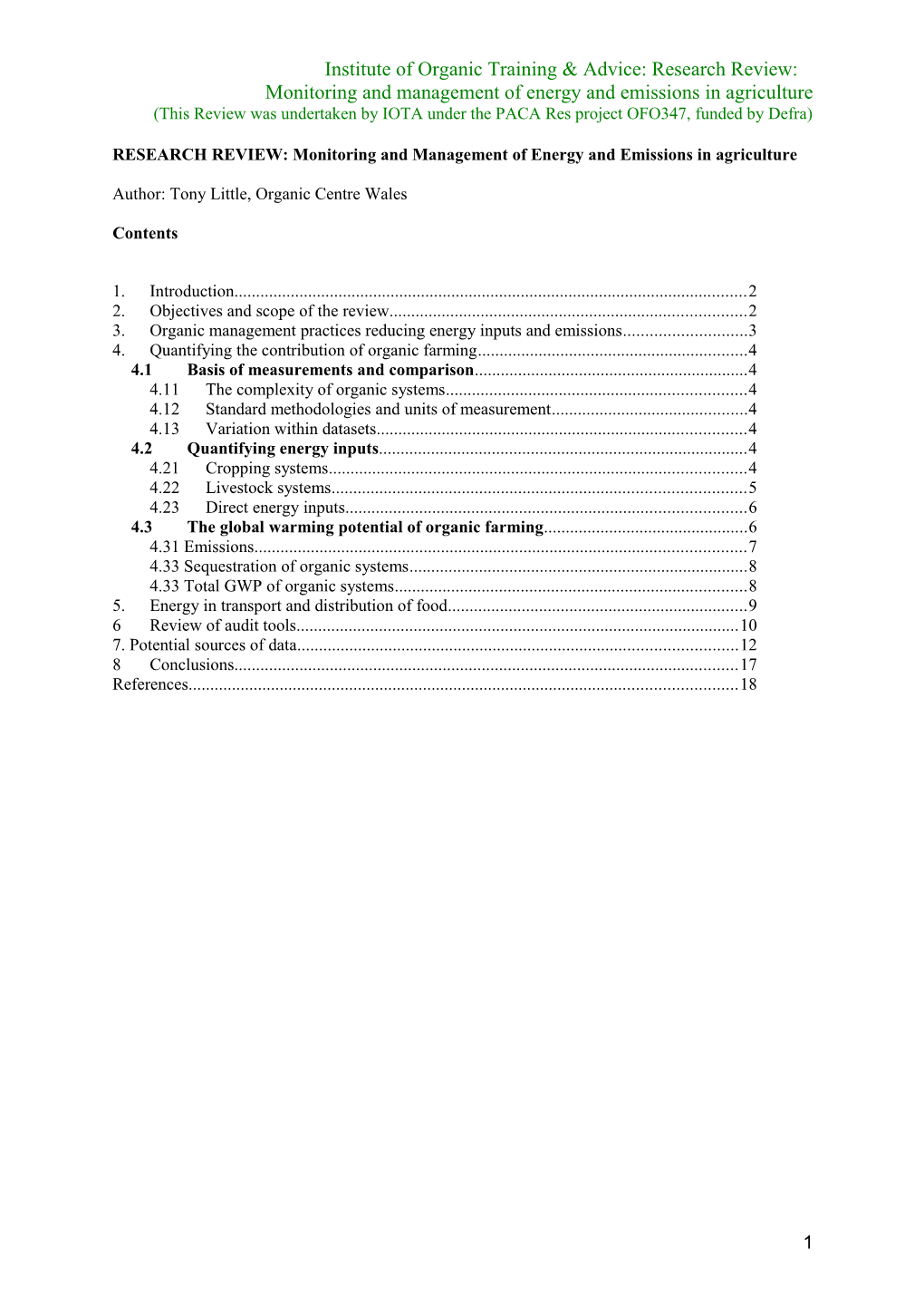 Monitoring and Management of Energy and Emissions in Agriculture Research Review