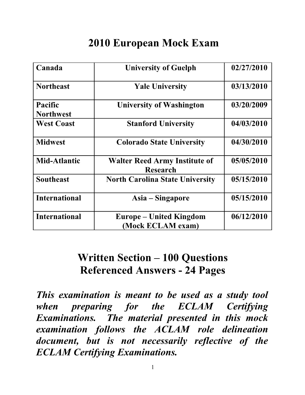 2010 European Mock Exam