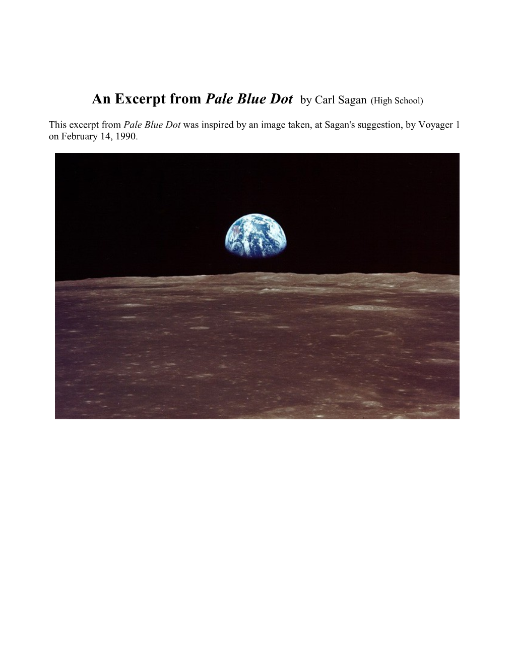 An Excerpt from Pale Blue Dot by Carl Sagan(High School)