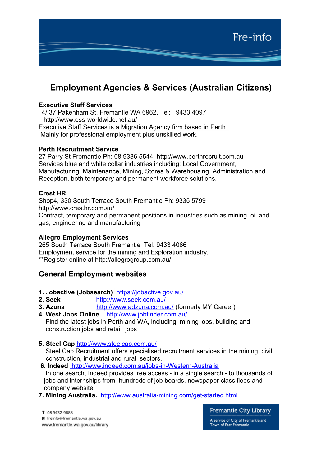 Employment Agencies & Services (Australian Citizens)