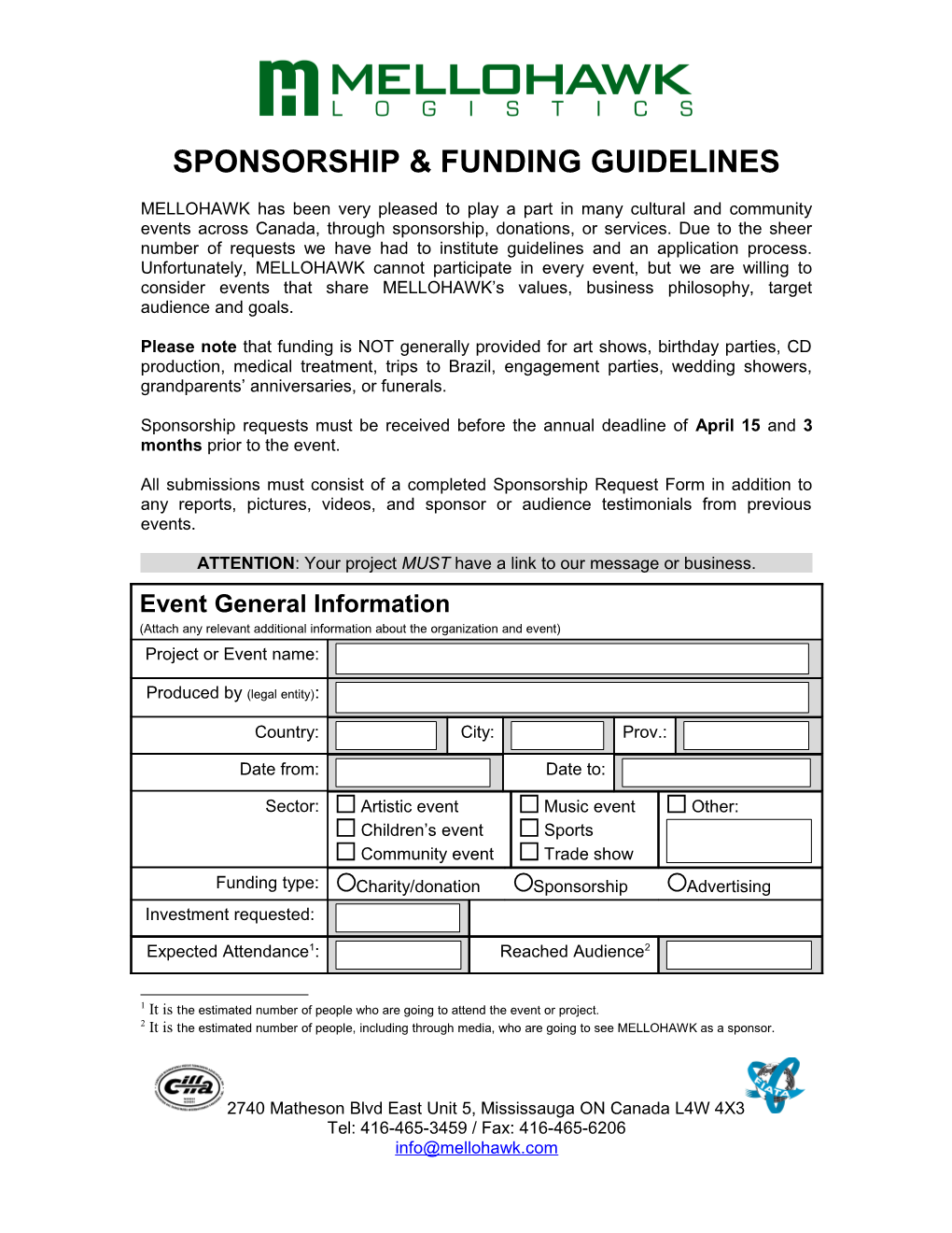 Sponsorship & Funding Guidelines