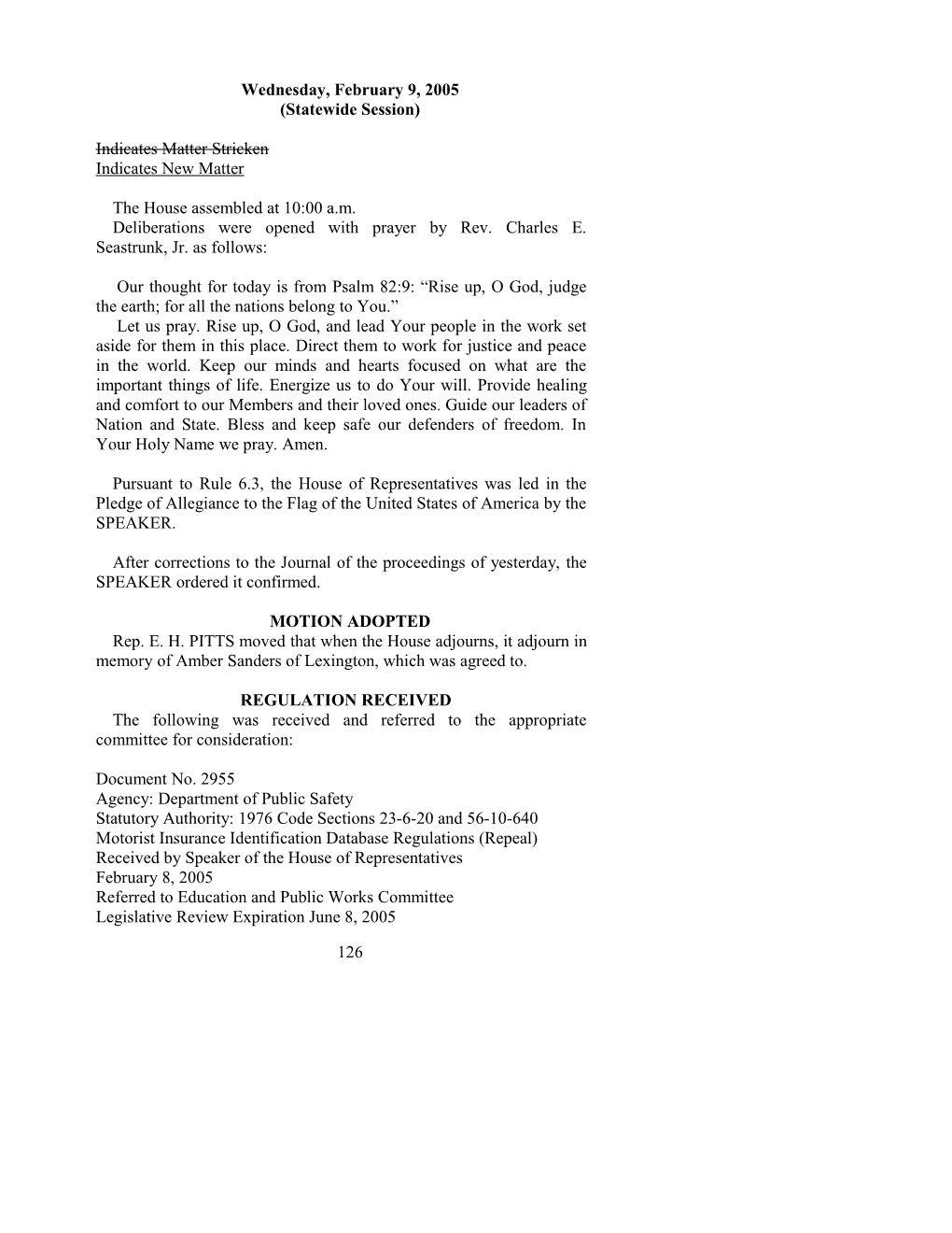 House Journal for Feb. 9, 2005 - South Carolina Legislature Online