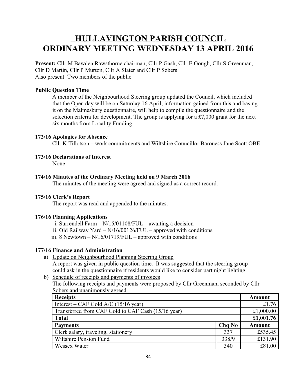 Ordinary Meeting Wednesday 13 April 2016