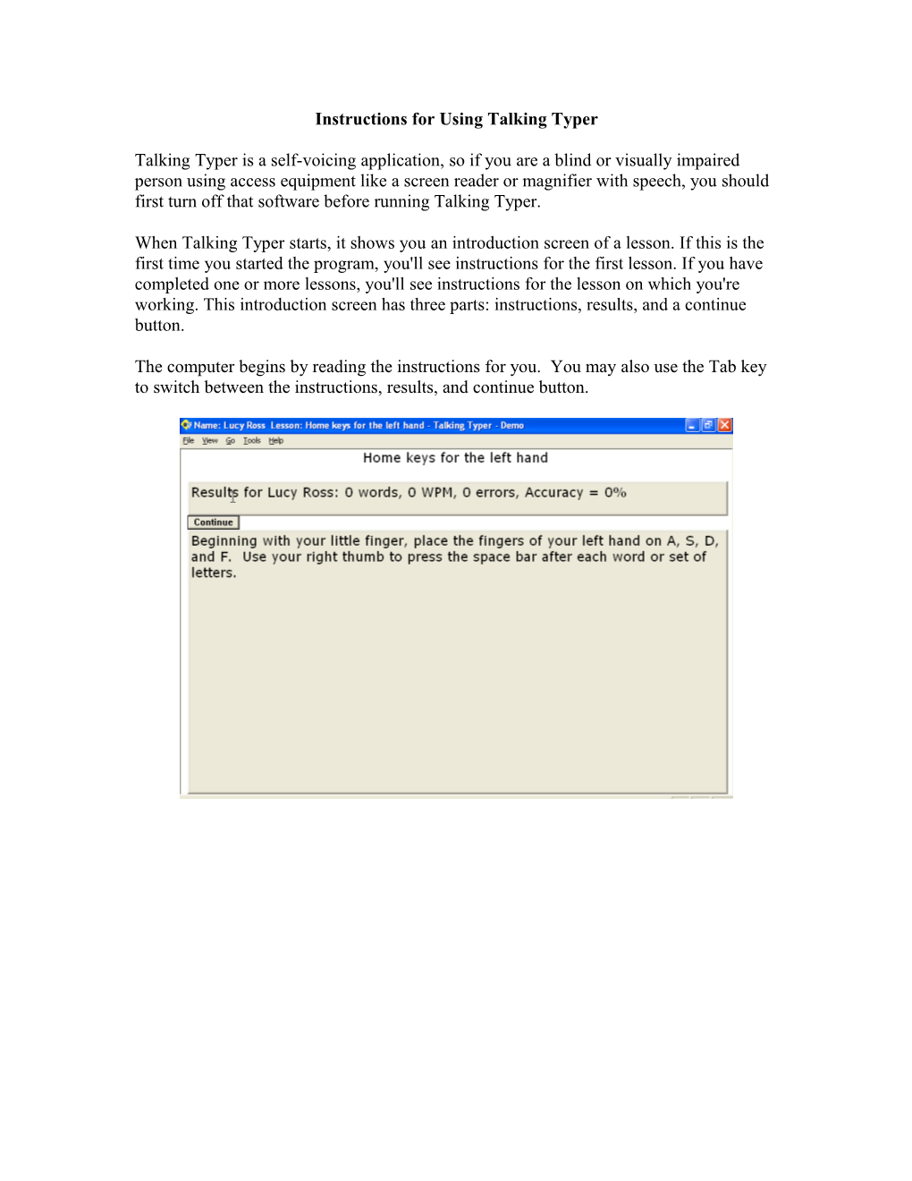 Instructions for Using Talking Typer