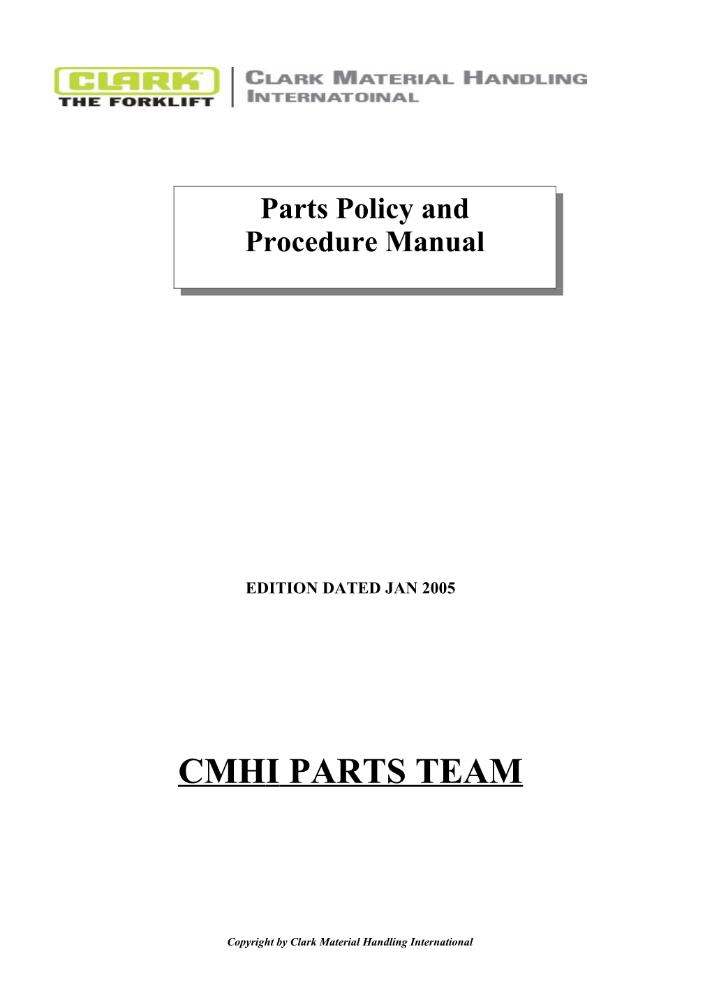 '04 PARTS POLICY and PROCEDURE MANUAL