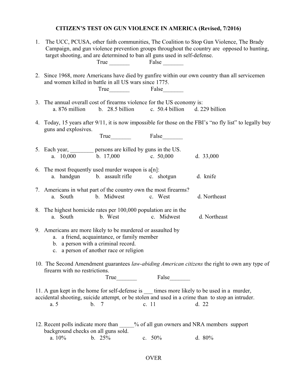 A Test on Gun Violence in America