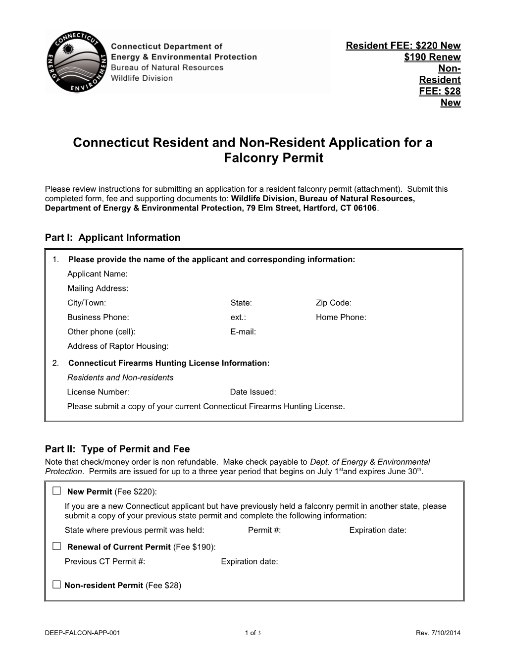 Application Form for a Falconry Permit