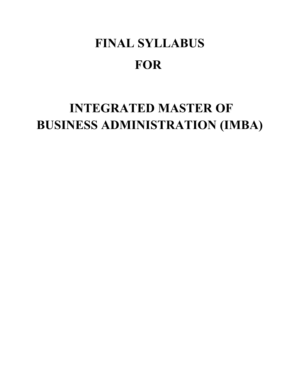 Integrated Master of Business Administration (Imba)