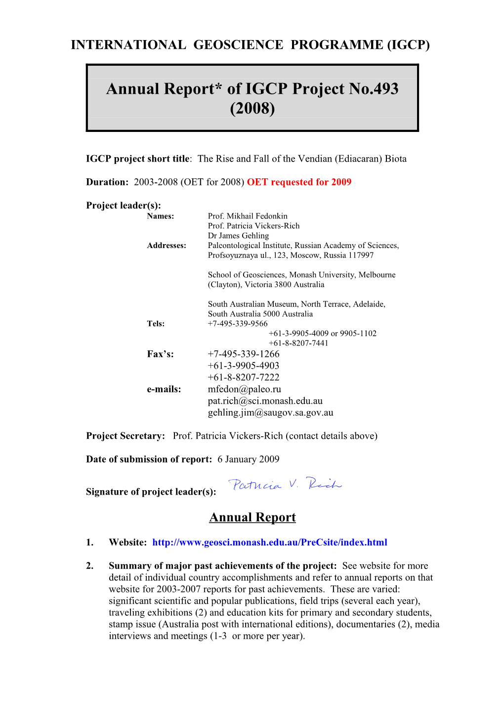 International Geoscience Programme (Igcp)