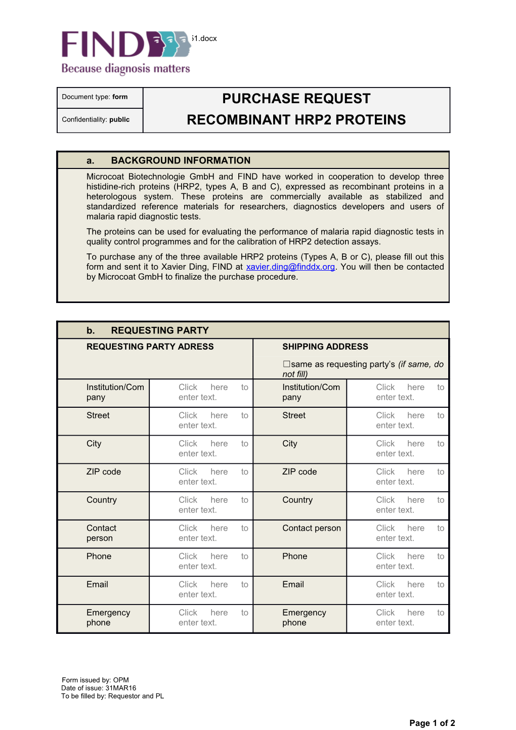 Format for Forms