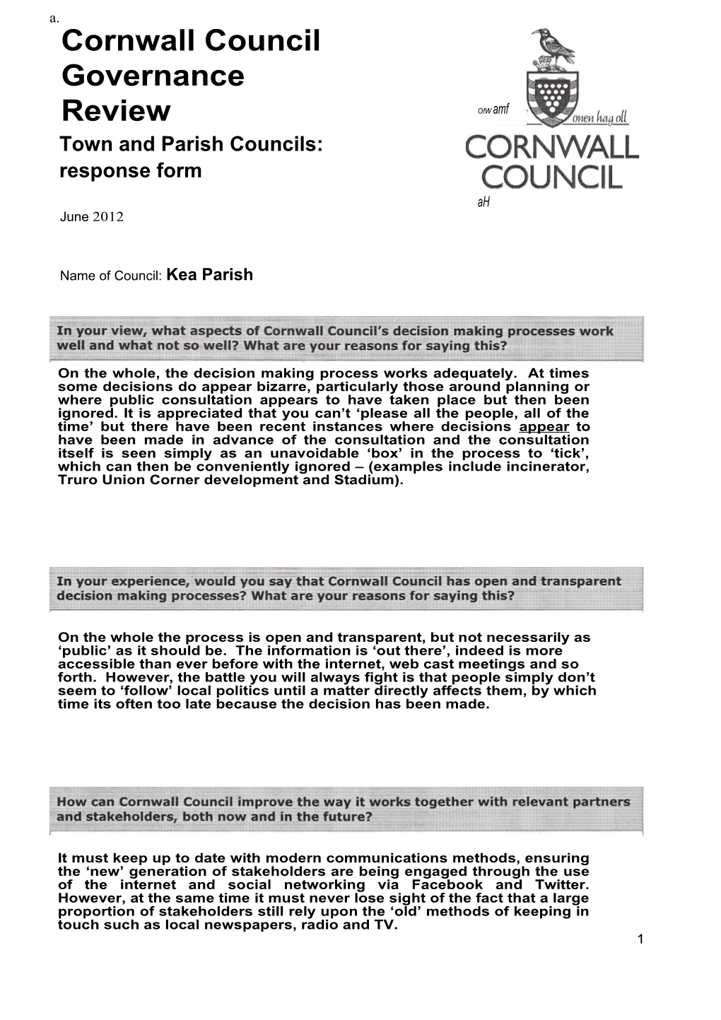 Cornwall Council Governance Review