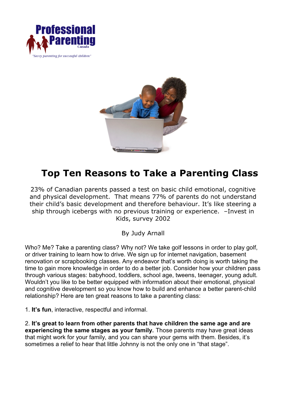Top Ten Reasons to Take a Parenting Class