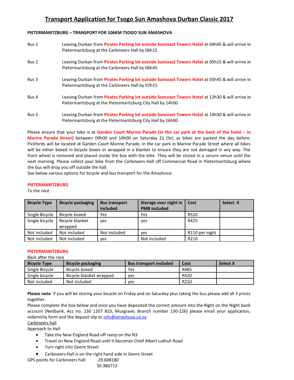 Transport Application for Pick N Pay Amashovashova 2001