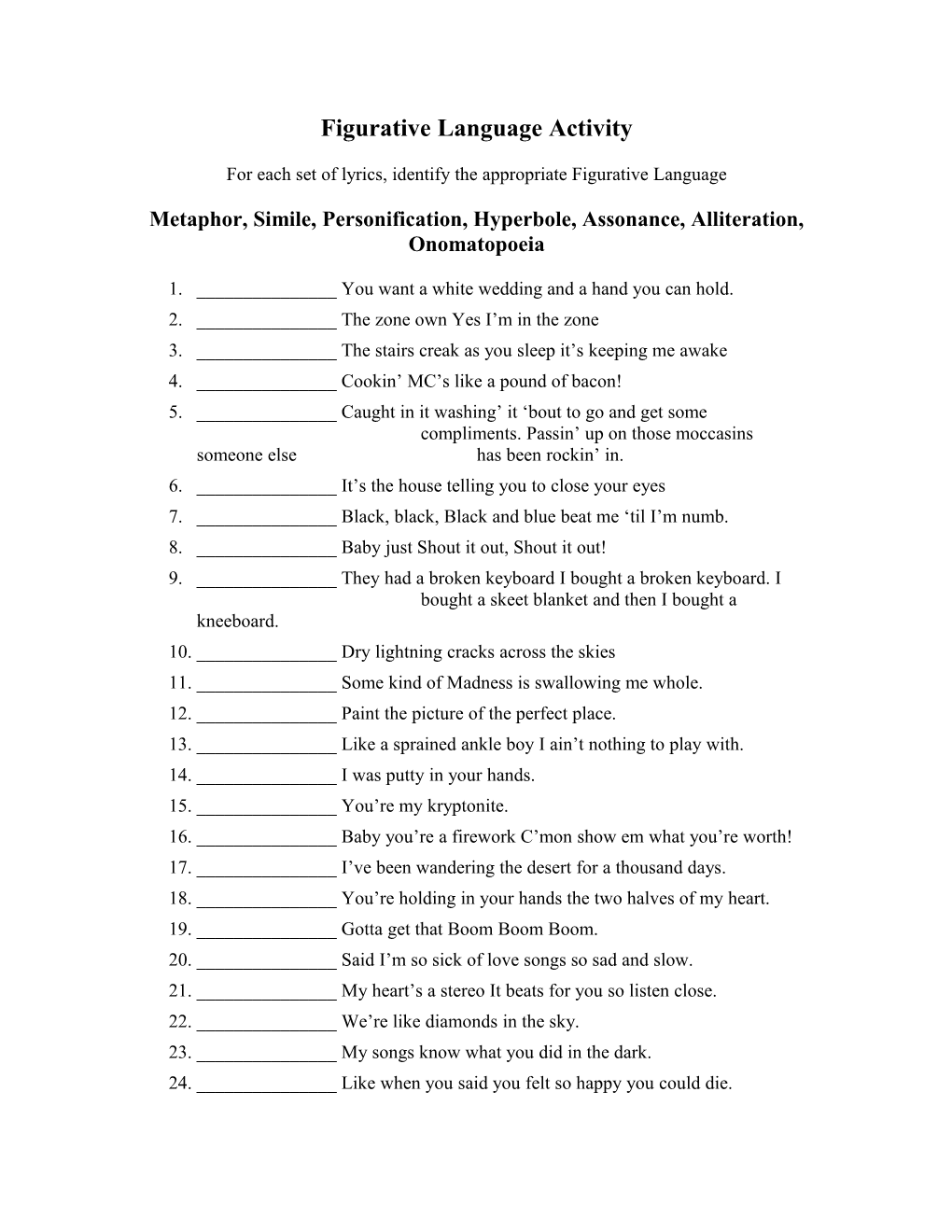 Figurative Language Activity