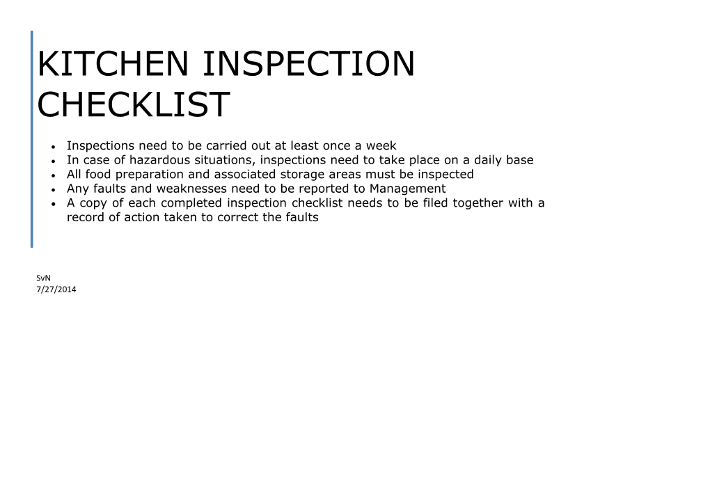 Kitchen Inspection Checklist