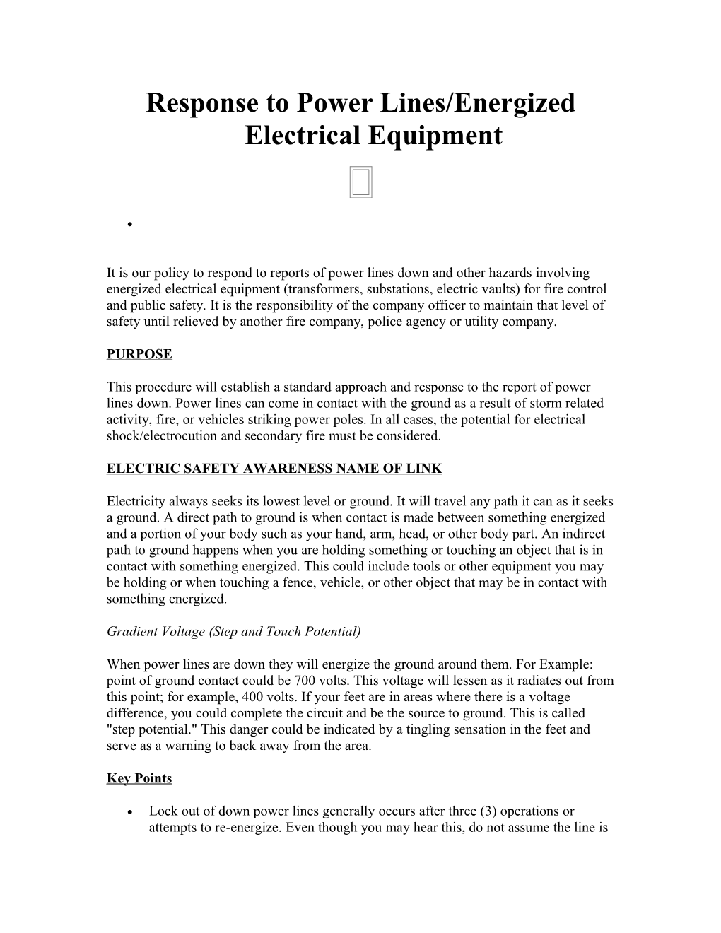 Response to Power Lines/Energized Electrical Equipment