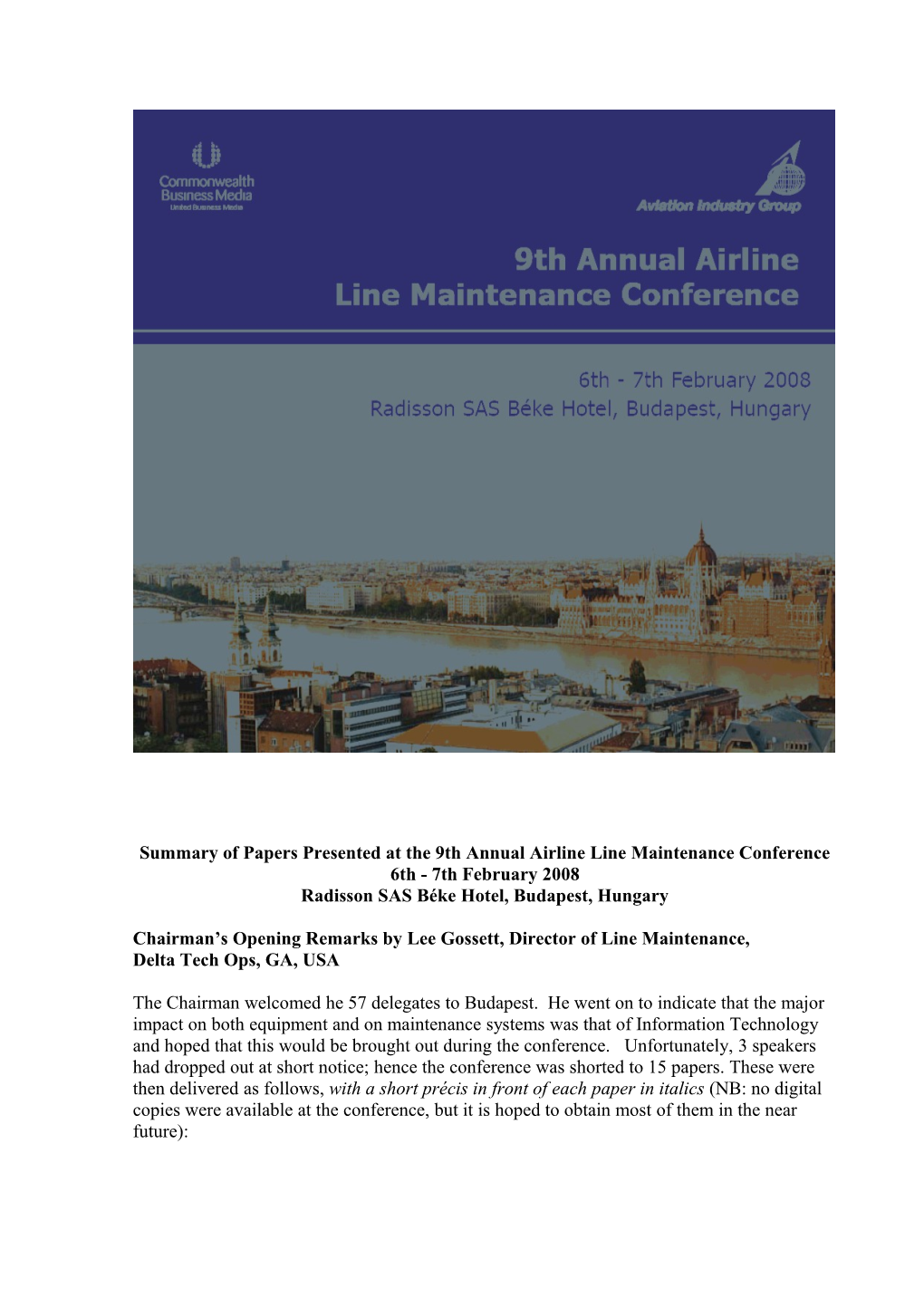 9Th Annual Airline Line Maintenance Conference