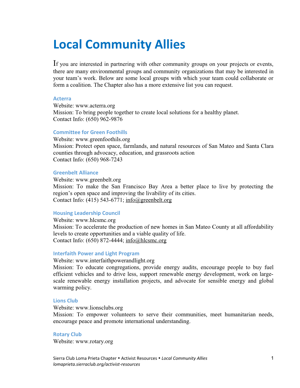 Local Community Allies