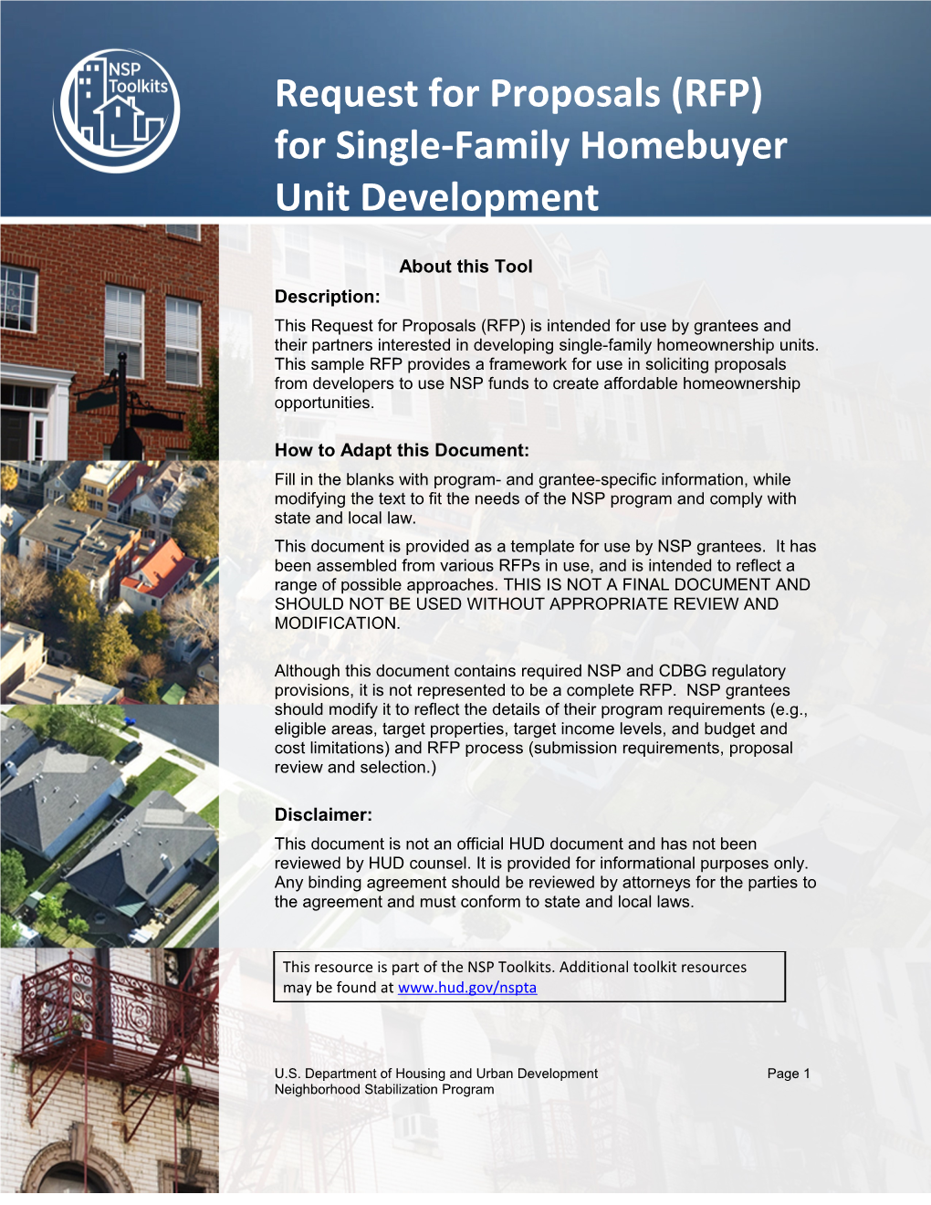 Sample RFP for Single-Family Homebuyer Unit Development