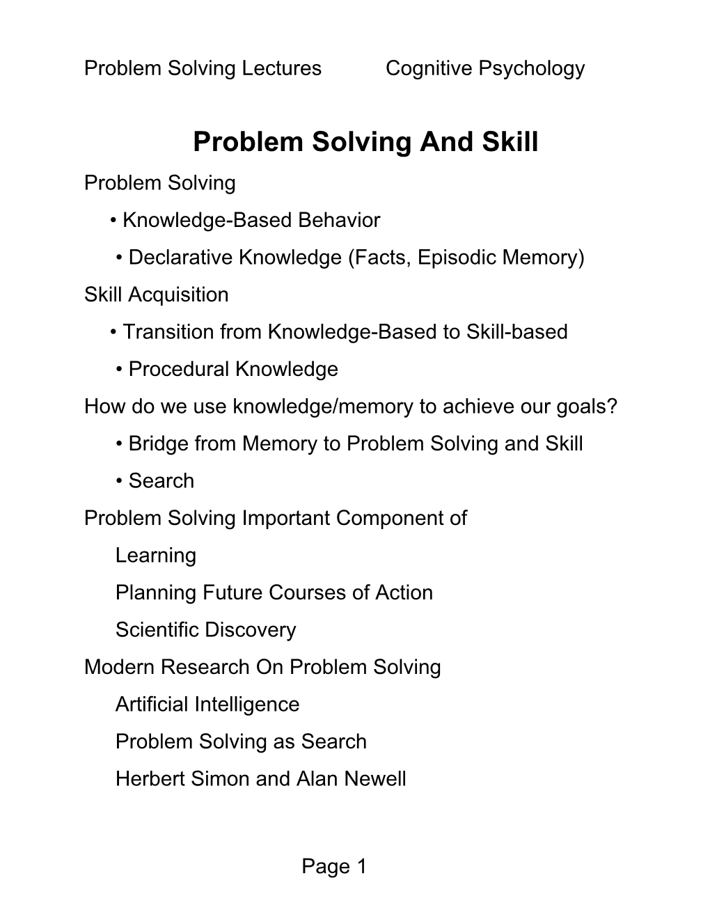 Problem Solving and Skill