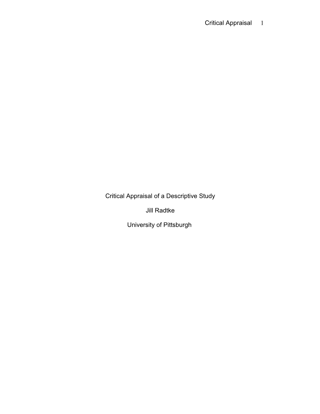 Worksheet for Critical Appraisal of Descriptive (Correlation, Comparative) Design Study