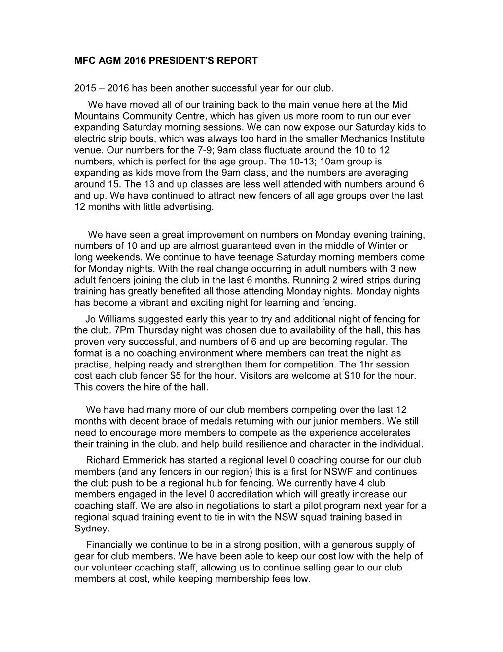 Mfc Afg 2011 President's Report