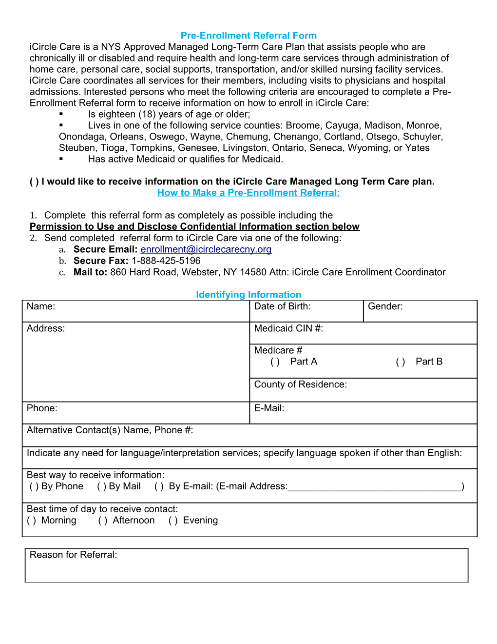 Pre-Enrollment Referral Form