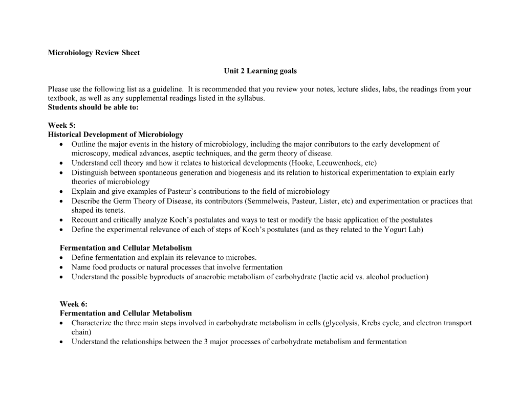 Microbiology Review Sheet