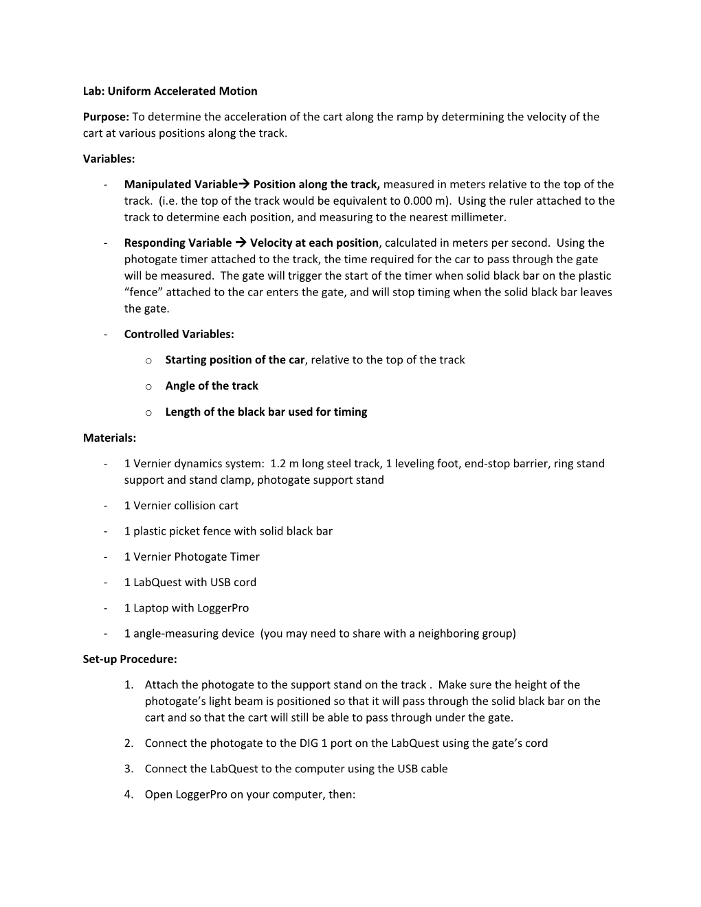 Lab: Uniform Accelerated Motion