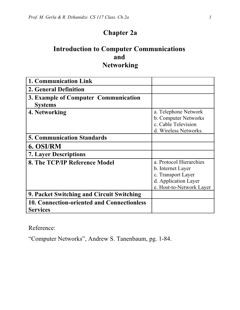 Prof. M. Gerla & R. Dzhanidze. Class CS 117. Ch.2A 1