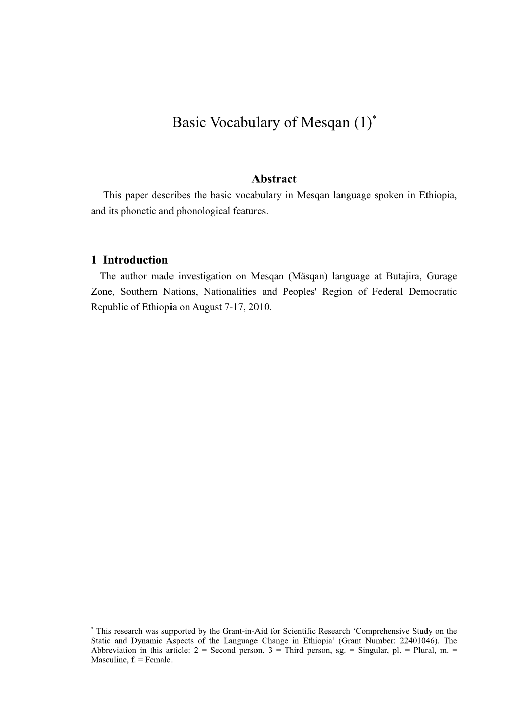 Basic Vocabulary of Mesqan(1 A1 A2 ) *