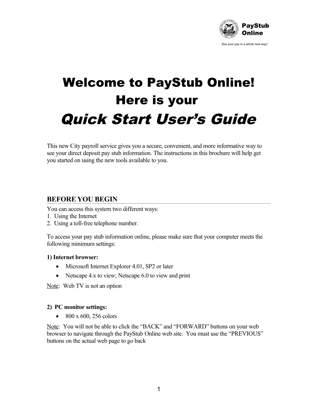 Welcome to Paystub Online! Here Is Your Quick Start User S Guide