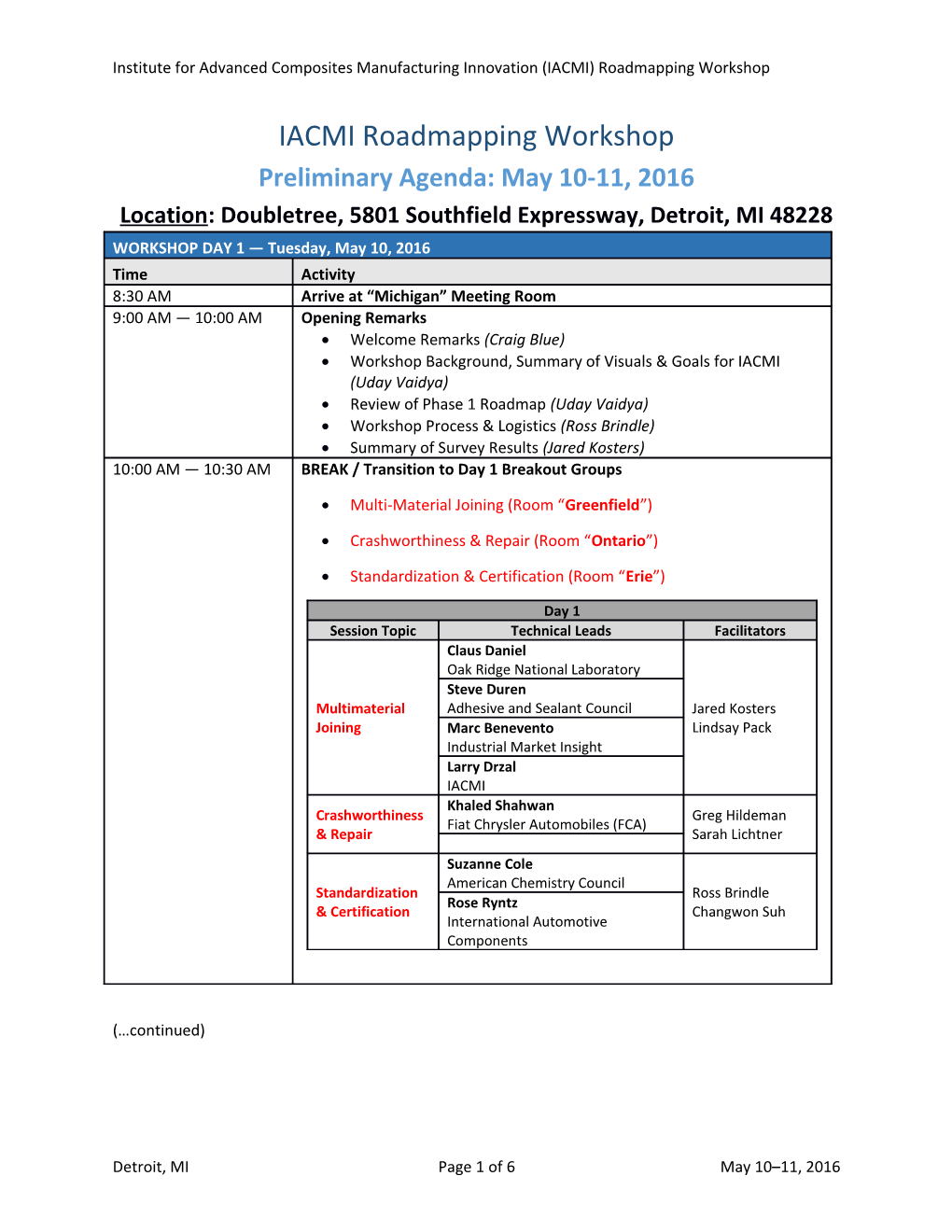 Institute for Advanced Composites Manufacturing Innovation (IACMI) Roadmapping Workshop