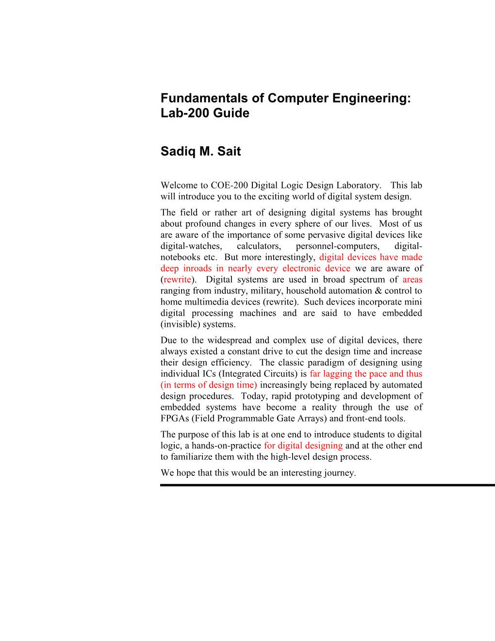 Fundamentals of Computer Engineering: Lab-200 Guide