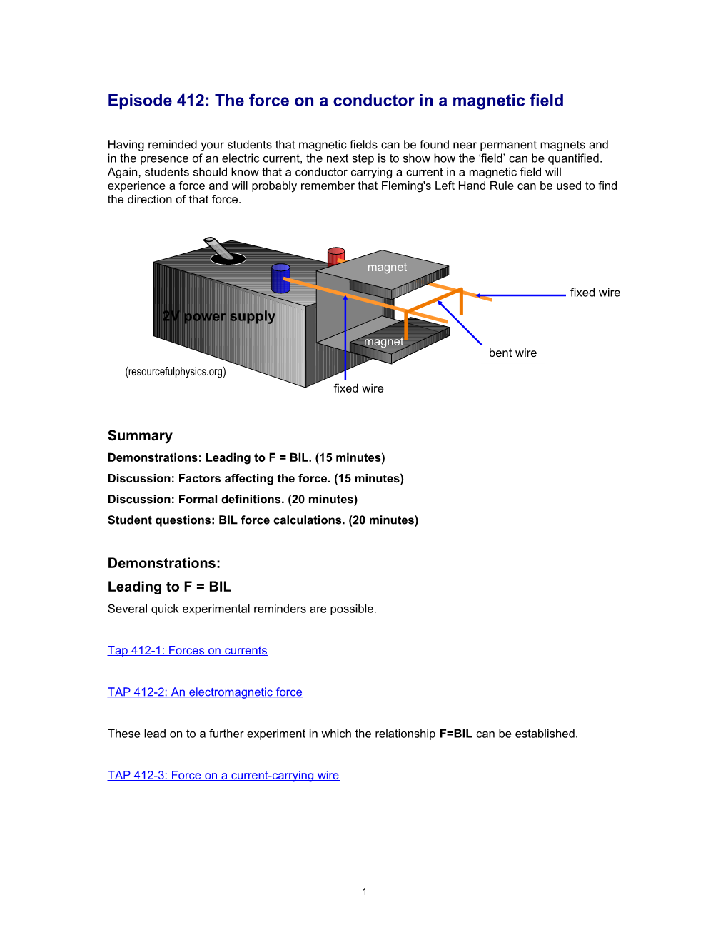 TAO412-0: the Force on a Conductor in a Magnetic Field