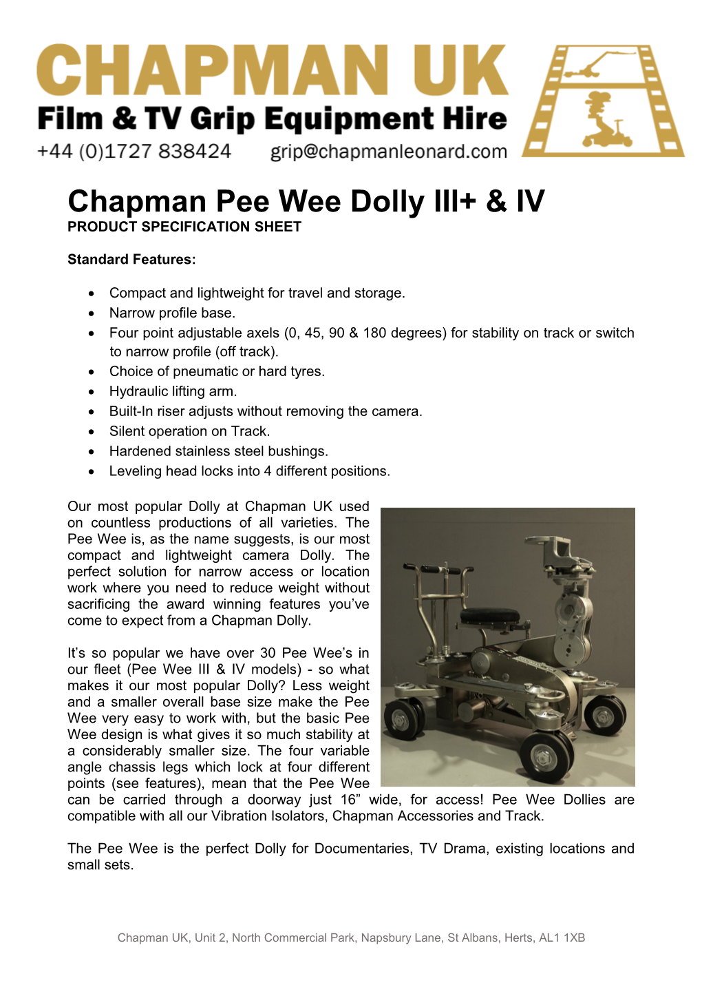Chapman Pee Wee Dolly III+ & IV