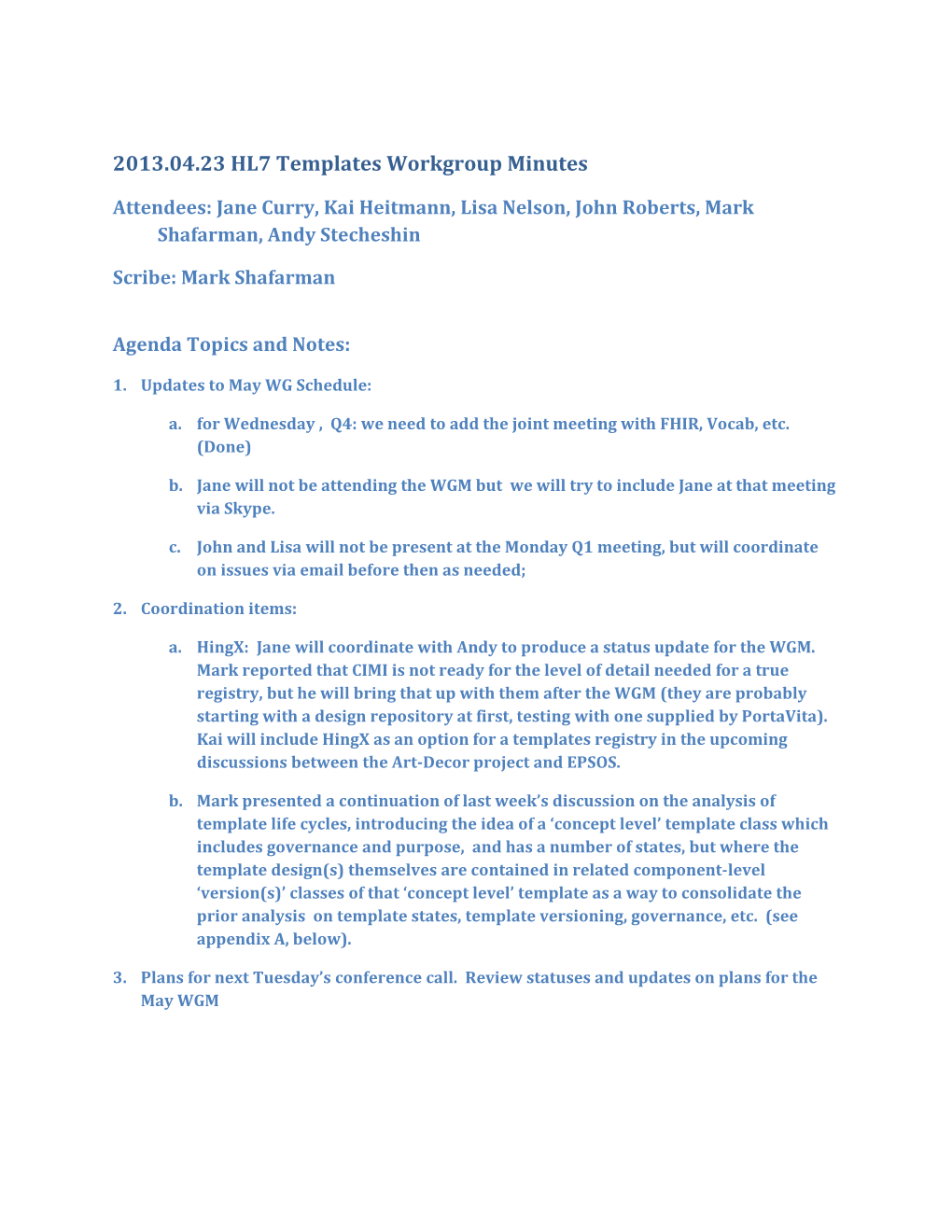 2013.04.23 HL7 Templates Workgroup Minutes