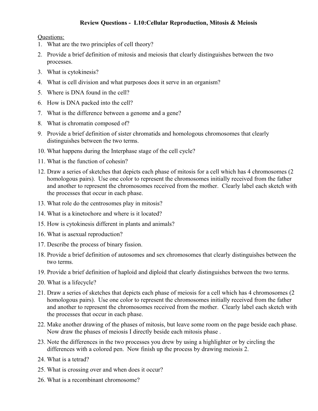 Review Questions - Lecture 3: Molecules of Life