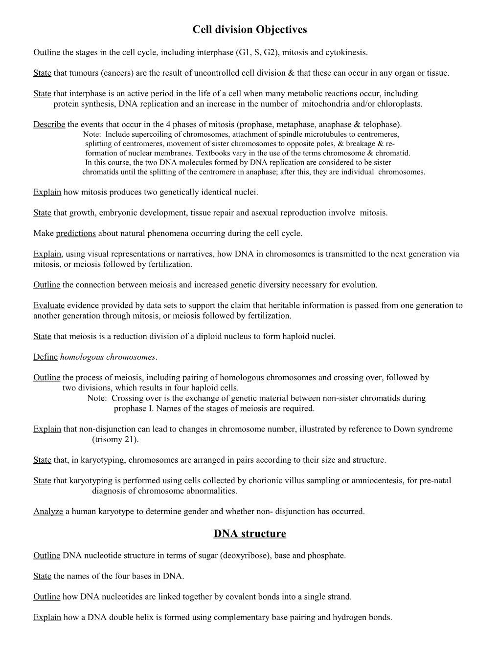 Cell Division Objectives