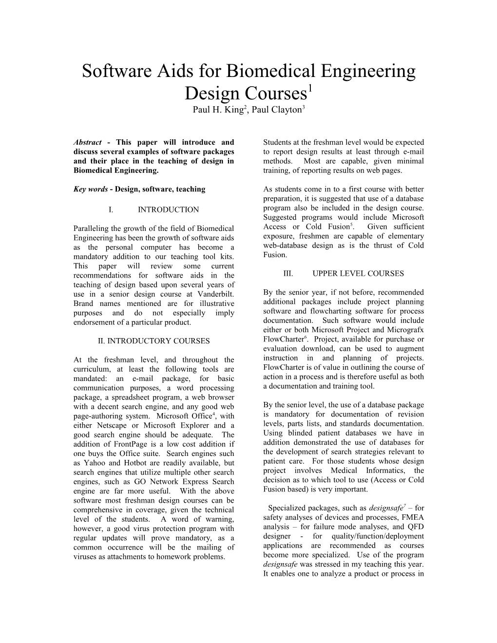 Software Aids for Biomedical Engineering Design Courses