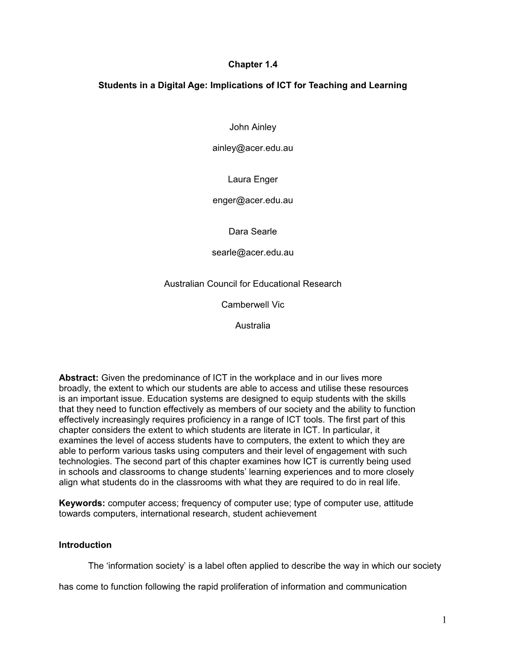 Students in a Digital Age: Implications of ICT for Teaching and Learning