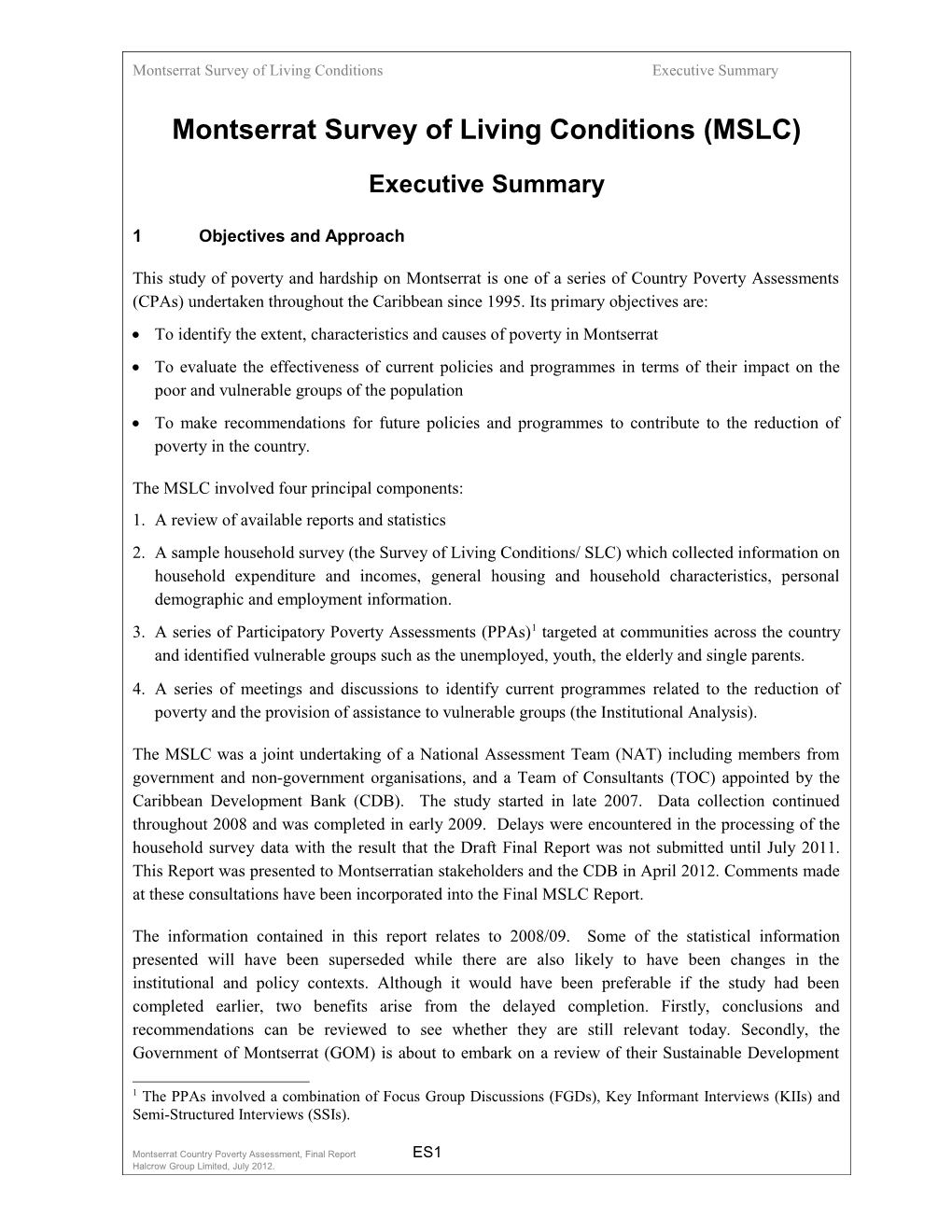 Montserrat Survey of Living Conditions (MSLC)