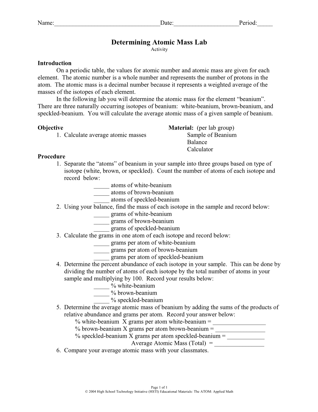 Determining Atomic Mass Lab