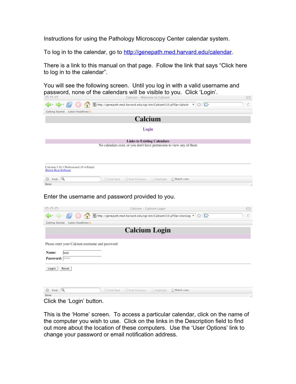 Instructions for Using the Pathology Microscopy Center Calendar System