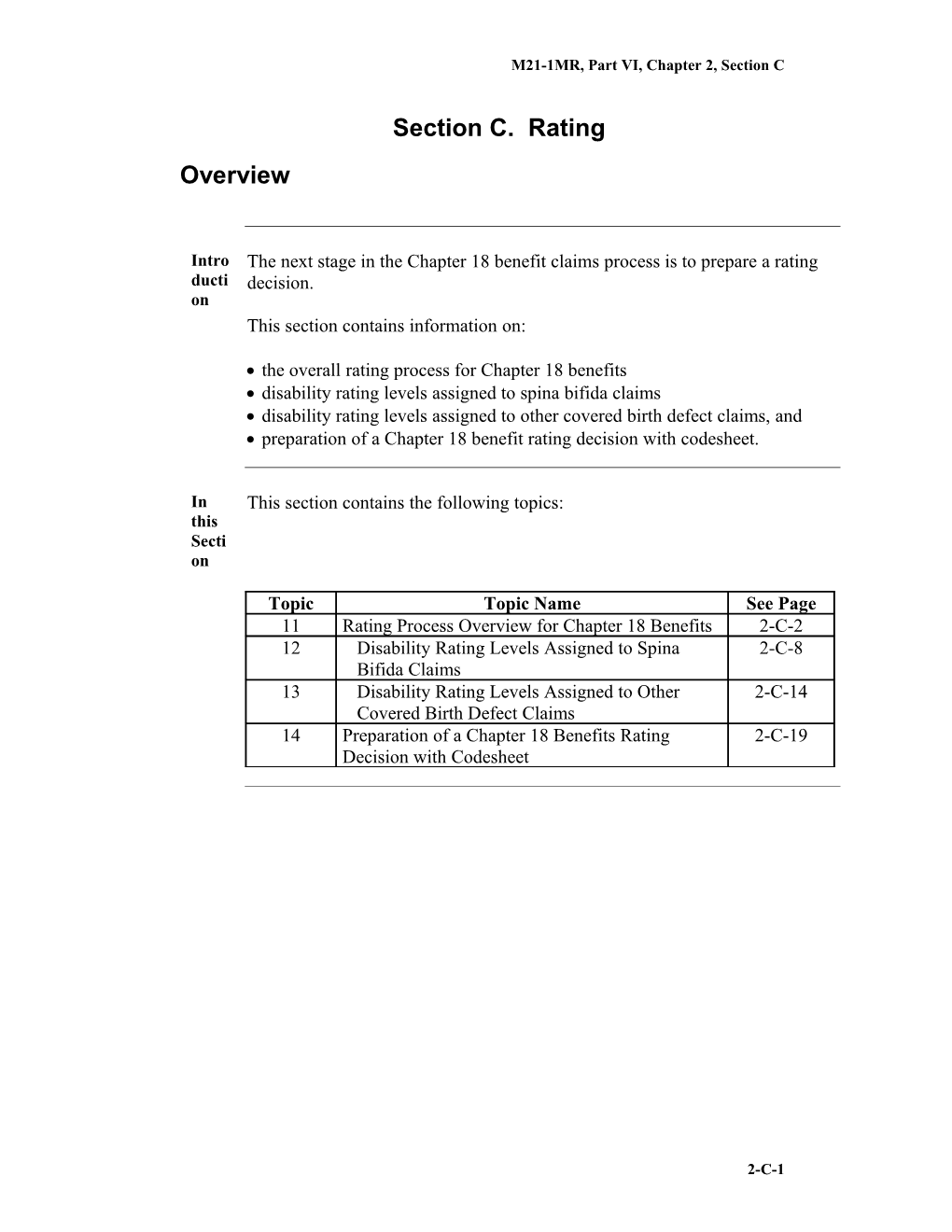 M21-1MR, Part VI, Chapter 2, Section C. Rating