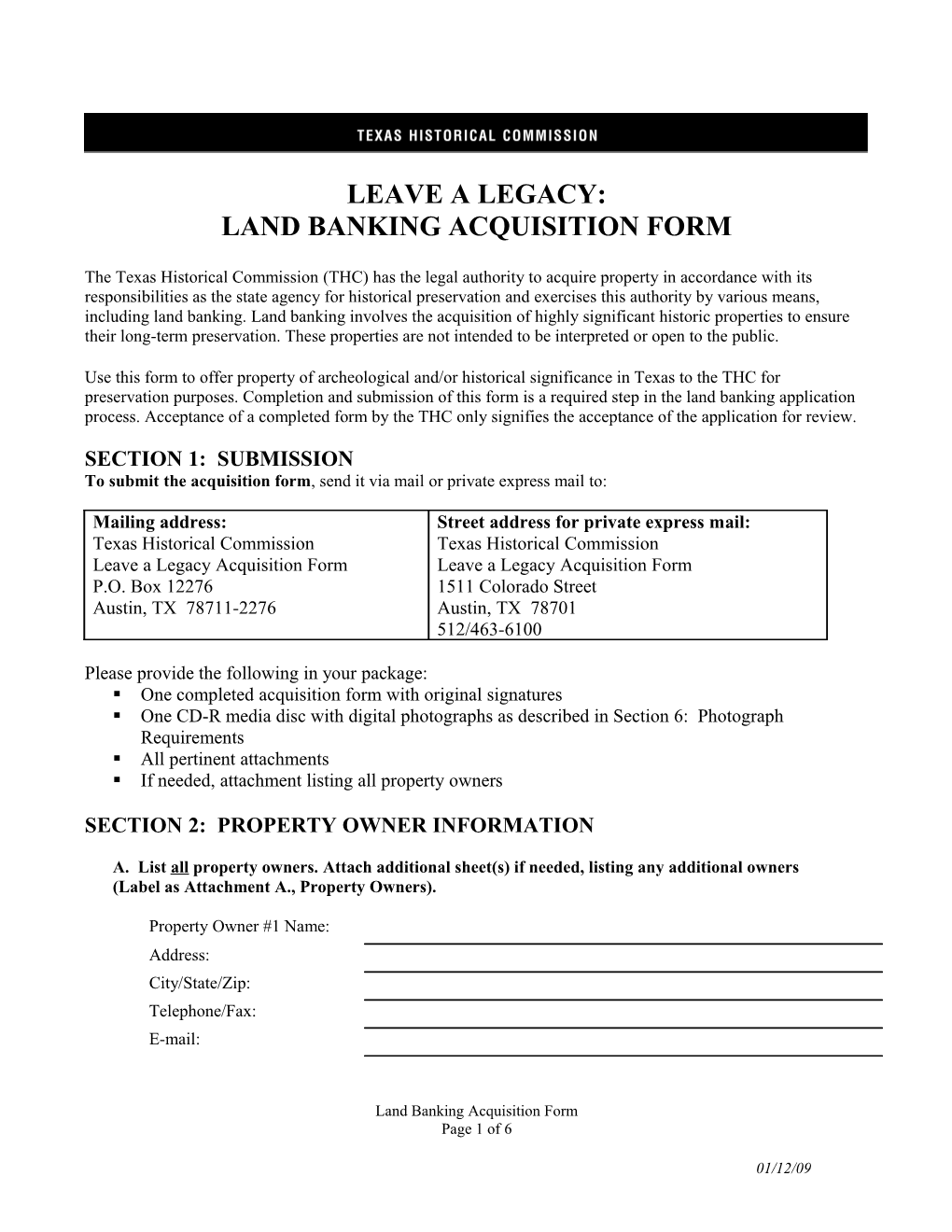 Land Banking Acquisition Form