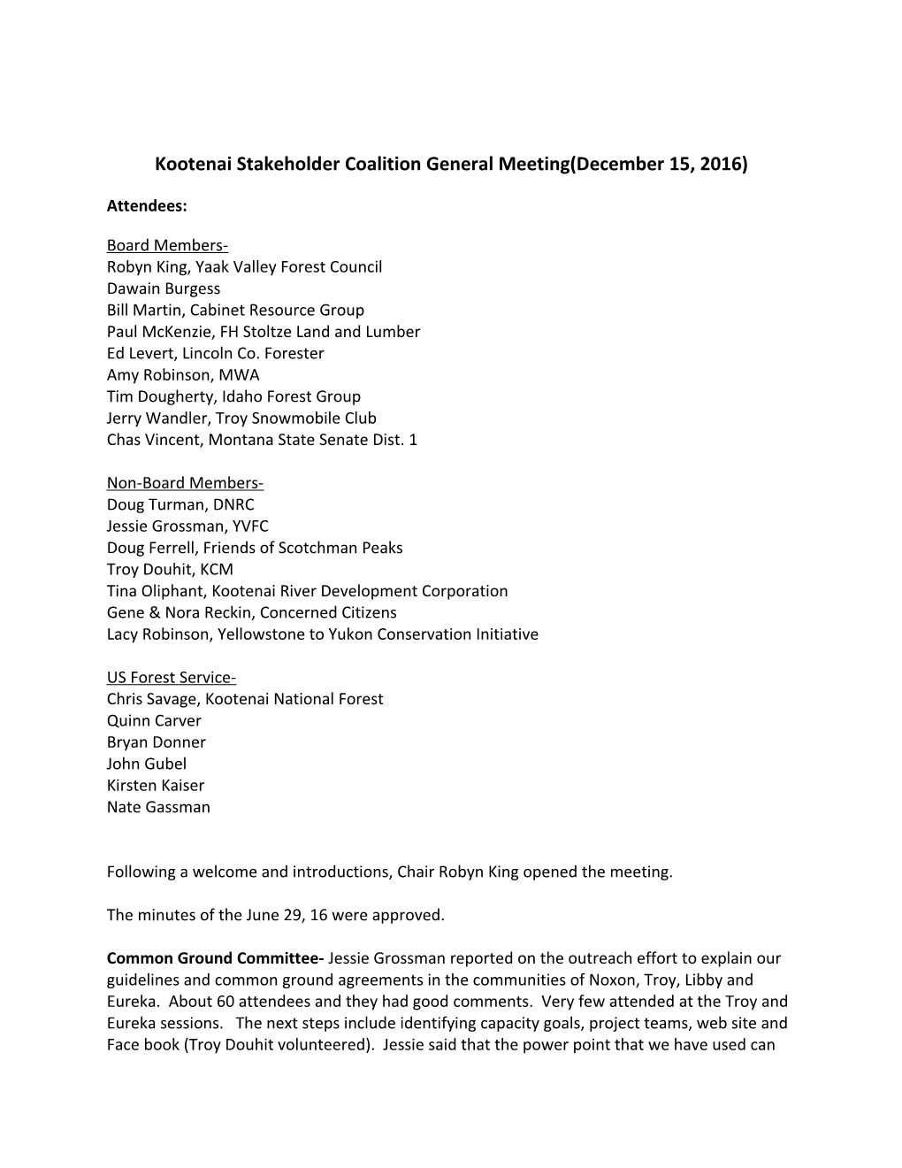 Kootenai Stakeholder Coalition General Meeting(December 15, 2016)