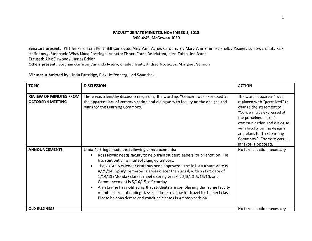 Faculty Senate Minutes, November 1, 2013