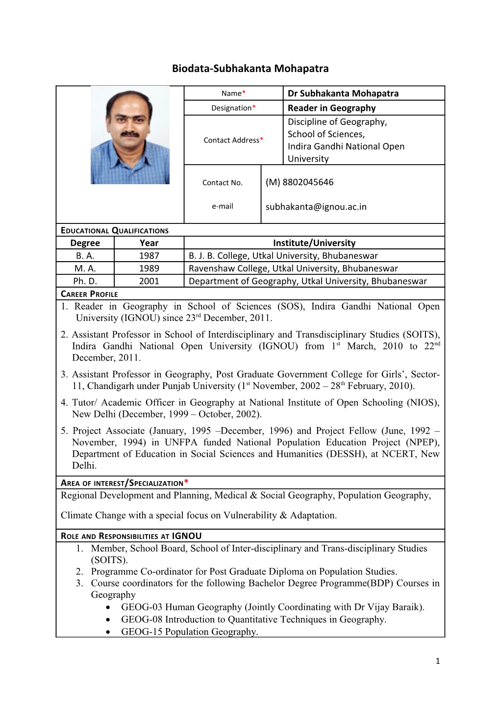 Biodata-Subhakanta Mohapatra