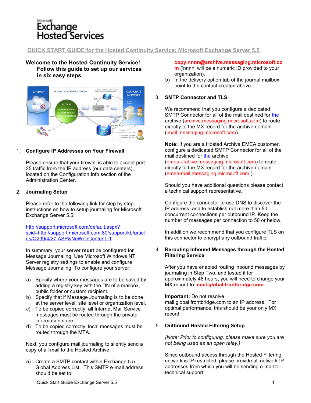 QUICK START GUIDE for the Hosted Continuity Service: Microsoft Exchange Server 5.5